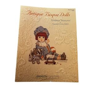 Paragon Needlecraft Antique Bisque Dolls Cross Stitch Pattern Book Vintage‎ 1986